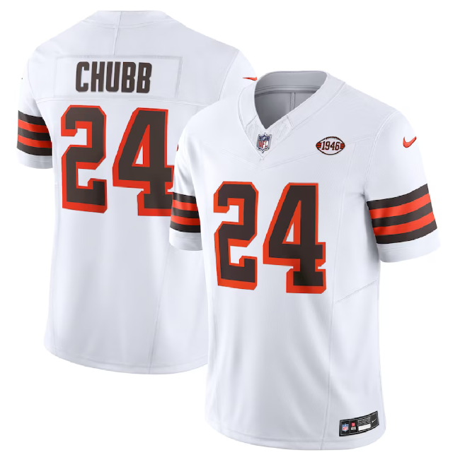 Men's Cleveland Browns #24 Nick Chubb White 2023 F.U.S.E. 1946 Collection Vapor Untouchable Limited Football Stitched Jersey